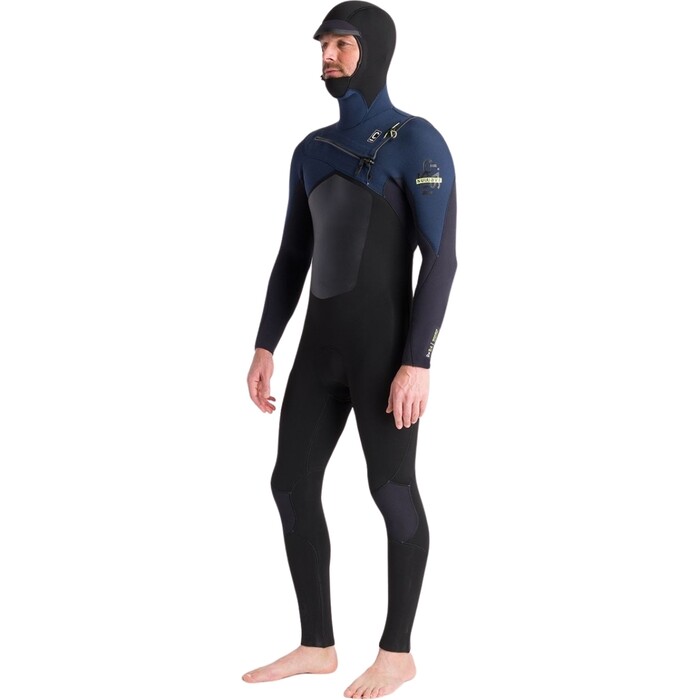 2024 C-Skins Mens NuWave ReWired 5/4mm Chest Zip Hooded Wetsuit C-NRW54MH - Black / Black x / Bluestone x